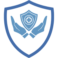 Logo einer Versicherung mit einem Schild und Händen, die einen Schutz symbolisieren.