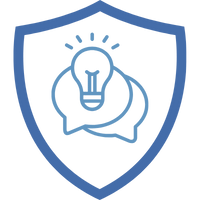 Logo einer Beratungsagentur mit einem stilisierten Schild und einer Glühbirne im Inneren.