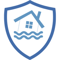 Symbol eines Hauses innerhalb eines blauen Schildes, das Elementarversicherung darstellt.