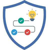 Grafik eines Schildes mit einem Pfad, der durch farbige Punkte und eine Glühbirne mit Herzsymbol führt.