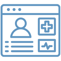 Grafik eines Benutzerprofils mit verschiedenen Symbolen für Gesundheitsdaten und Informationen.