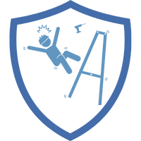 Symbol eines Schildes mit einer stilisierten Darstellung eines Sturzes von einer Leiter.