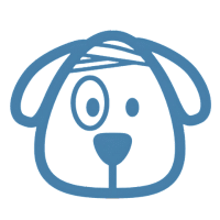 Blaues Hundekopf-Logo mit einem Auge und einer Schnauze, stilisiert und einfach gehalten.