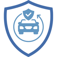 Symbol eines Autos in einem blauen Schild mit einem Schutzsymbol, das Kfz-Versicherung darstellt.