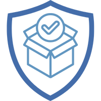 Symbol eines Schildes mit einem Häkchen und einer Box, das für Maschinenbruchversicherung steht.