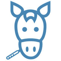 Grafik eines stilisierten Pferdekopfes mit einem Thermometer im Maul, symbolisiert die Pferdekrankenversicherung.