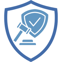 Symbol eines Schildes mit einem Richterhammer, das rechtliche Schutzversicherung darstellt.