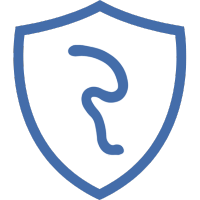 Logo von Rhein Insurance mit einem stilisierten Flussverlauf in einem blauen Schild.