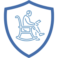 Symbol eines Rentenplans mit einem sitzenden Menschen auf einem Schaukelstuhl innerhalb eines Schutzschilds.