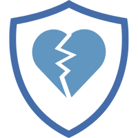 Blaues Schild mit einem Herzsymbol, das durch einen Riss geteilt ist, symbolisiert emotionale Themen.