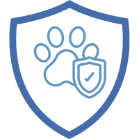 Logo einer Tierversicherung mit einem Pfotenabdruck und einem Schild in blauer Farbe.