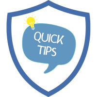 Schild mit der Aufschrift 'QUICK TIPS' in einer Sprechblase, umgeben von einem blauen Schild.