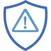 Blaues Schild mit einem Ausrufezeichen in einem Dreieck, umgeben von einem Schildrahmen.