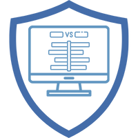 Symbol eines Computers innerhalb eines blauen Schildes, das Sicherheit und Schutz darstellt.