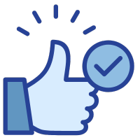 Symbol eines Daumen-hoch mit einem blauen Häkchen, das Zustimmung oder Bestätigung darstellt.