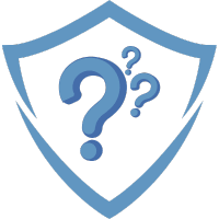 Blaues Schild mit einem Fragezeichen, das Unsicherheit oder Fragen zu Versicherungen symbolisiert.