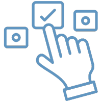 Grafische Darstellung einer Hand, die auf ein Auswahlfeld mit einem Häkchen tippt, um eine Auswahl zu bestätigen.