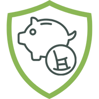 Logo eines Versicherungsmaklers mit einem Sparschwein-Symbol in einem grünen Schild.