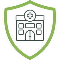 Symbol eines Gebäudes in einem Schild, das Sicherheit und Schutz darstellt, geeignet für Versicherungsdienstleistungen.