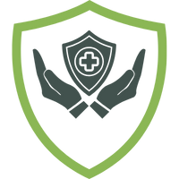 Logo mit einem Schild und Händen, das Schutz und Sicherheit symbolisiert, verwendet von Revier Versicherungsmakler.