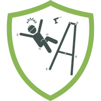 Logo einer Gruppenunfallversicherung mit einem stilisierten Symbol eines Sturzes von einer Leiter.