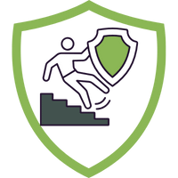 Grafik eines stilisierten Schildes mit einer Figur, die eine Schutzschild hält, symbolisiert Sicherheit und Schutz.