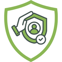 Symbol eines Schutzschildes mit einer Hand, die ein Benutzerprofil innerhalb des Schildes umschließt.