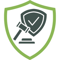 Symbol eines Schildes mit einem Richterhammer, das rechtlichen Schutz darstellt.