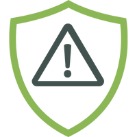 Symbol eines Schildes mit einem Warnzeichen in der Mitte, das auf Gefahren hinweist.