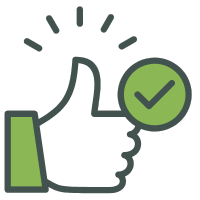 Symbol eines Daumen-hoch mit einem grünen Häkchen, das Zustimmung oder Bestätigung darstellt.