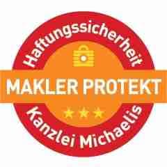 Rundes Logo mit dem Text 'Makler Protekt' und einem Schloss-Symbol in der Mitte.