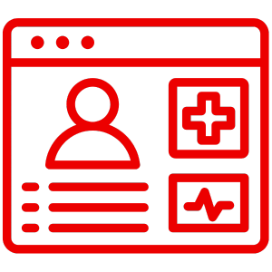 Grafik eines Gesundheitsdaten-Dashboards mit Benutzerprofil und medizinischen Symbolen.