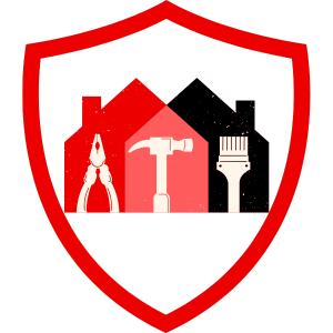 Logo der Handwerkerversicherung mit Werkzeugen und Häusern in einem Schild.