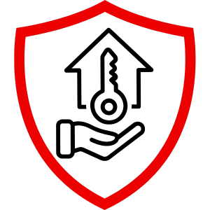 Ein rotes Schildsymbol mit einem dicken roten Rand ohne Füllung.