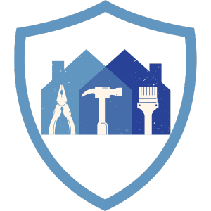 Logo einer Handwerkerversicherung mit einem Schild, das Werkzeuge wie Zange, Hammer und Pinsel darstellt.