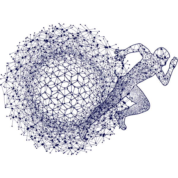 Grafik eines Läufers, der aus einem geometrischen Netzwerk von Punkten und Linien besteht.