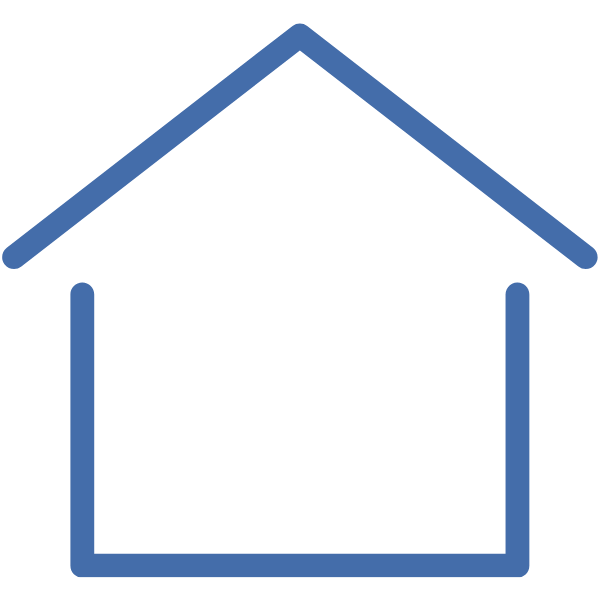 Symbol eines Hauses in blauer Farbe, das Baufinanzierung darstellt.