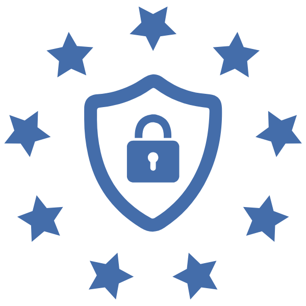 Ein grafisches Symbol, das Datenschutz und Sicherheit mit einem Schloss und Sternen darstellt.