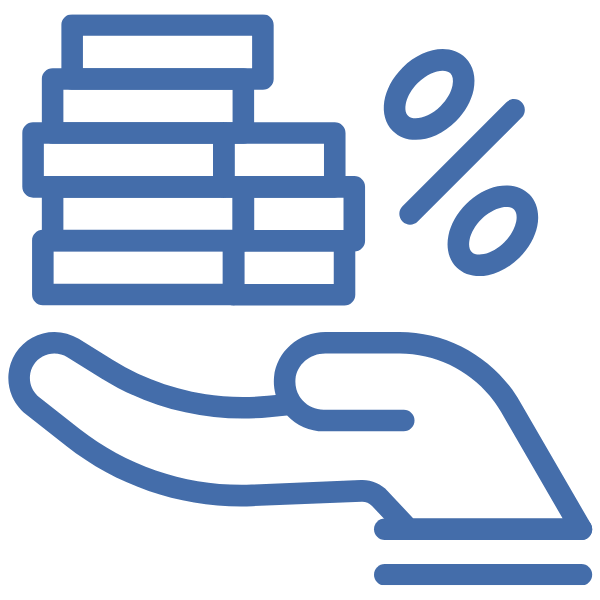 Symbol eines Hand mit einem Kredit-Icon, das einen Firmenkredit darstellt.