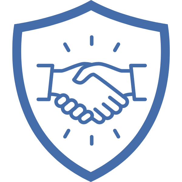 Symbol eines Handschlags innerhalb eines Schildes, das Gewerbeversicherungen darstellt.