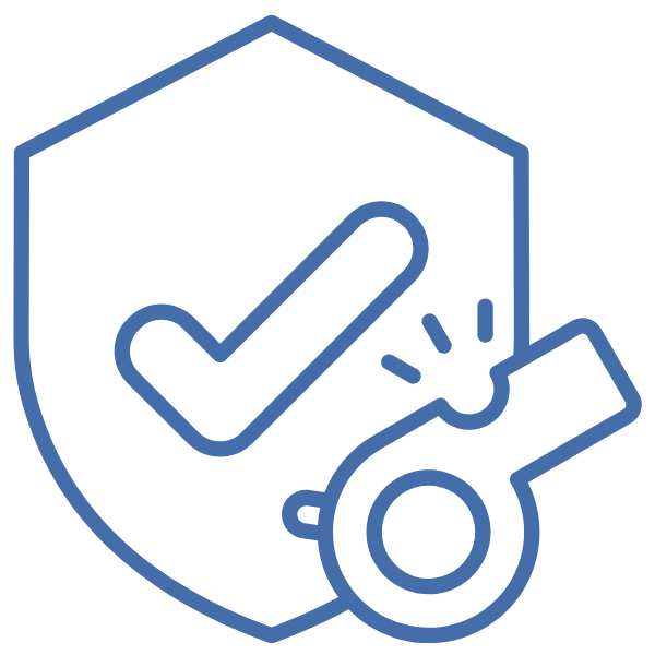 Symbol eines Schildes mit einem Häkchen, das das Hinweisgebergesetz darstellt.