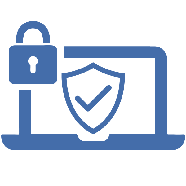 Symbol für NIS2 und KRITIS mit Schutzschild und Häkchen in blauer Farbe.