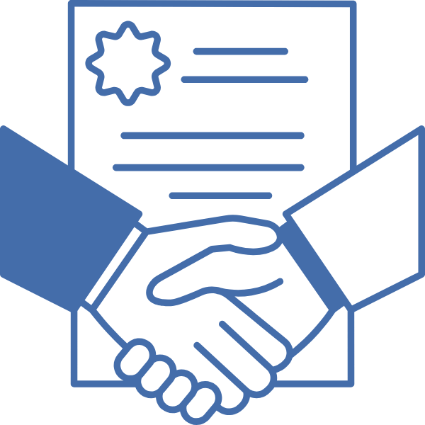 Symbolbild einer Handschlag-Geste über einem Dokument mit Linien und einem Stern.