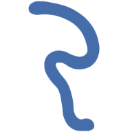 Blaues, geschwungenes Logo in einfacher Form ohne Text oder zusätzliche Elemente.