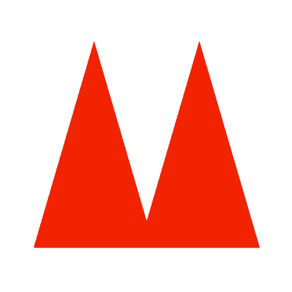 Rotes M-Logo bestehend aus zwei spitzen Dreiecken auf braunem Hintergrund.