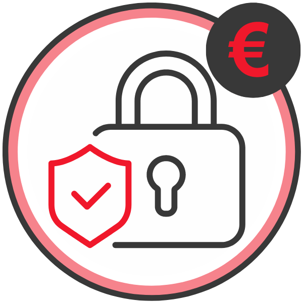 Grafische Darstellung eines Schlosses mit einem Schild und einem Euro-Symbol.