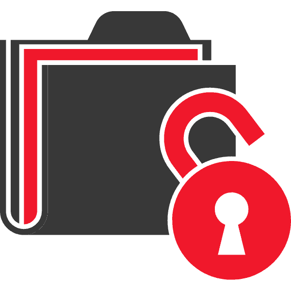 Grafik eines geöffneten Ordners mit einem roten Vorhängeschloss daneben, das Datensicherheit darstellt.