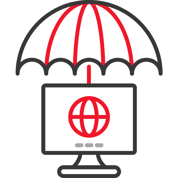 Grafik eines Computers mit einem Regenschirm darüber, der Internet-Schutz symbolisiert.