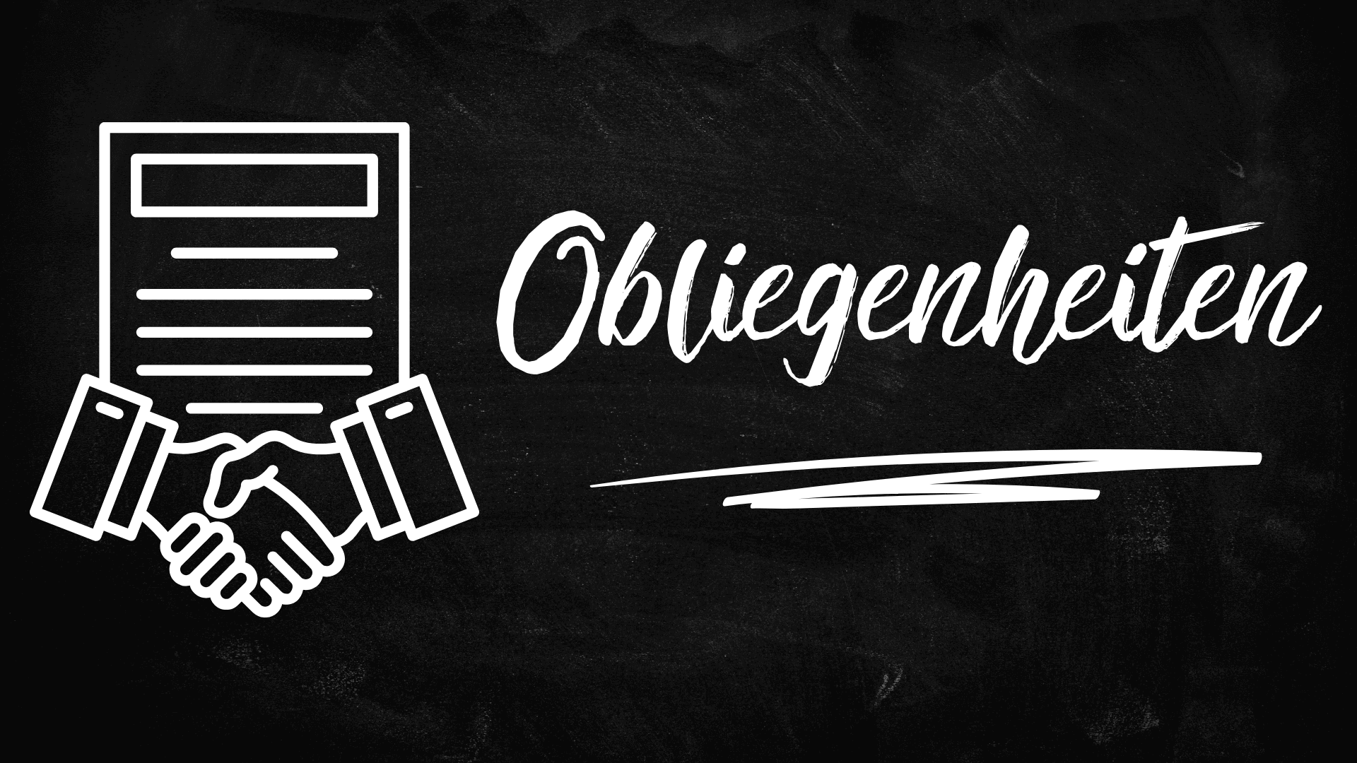 Illustration von Händen, die einen Vertrag halten, neben dem Wort Obliegenheiten auf schwarzem Hintergrund.
