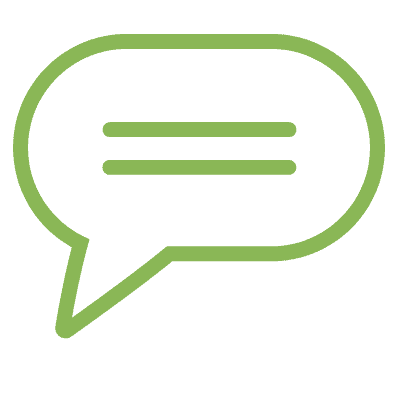 Grünes Icon einer Sprechblase mit zwei horizontalen Linien in der Mitte.